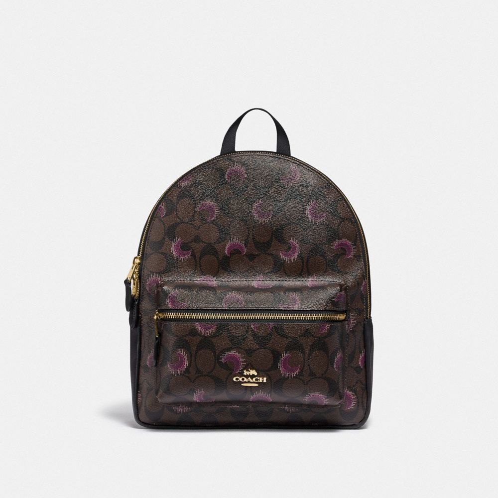 COACH F84723 Medium Charlie Backpack In Signature Canvas With Moon Print IM/BROWN PURPLE MULTI
