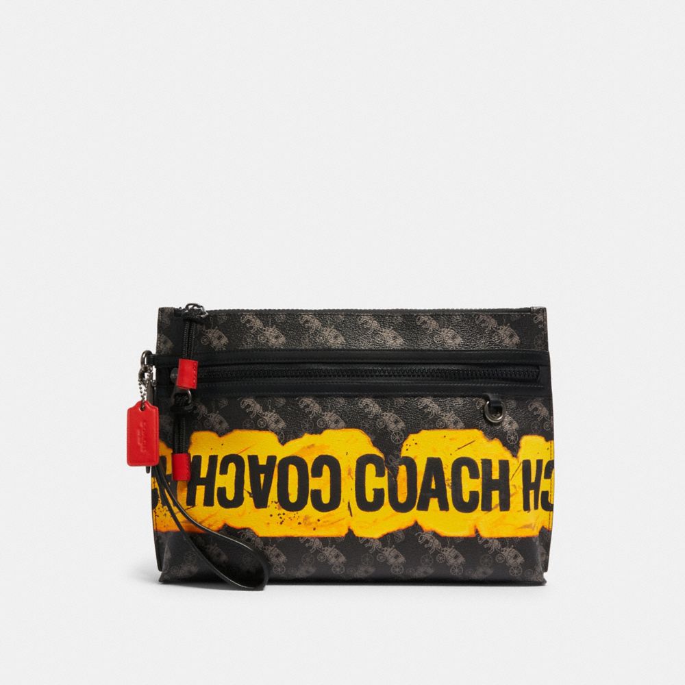 COACH CARRYALL POUCH WITH HORSE AND CARRIAGE PRINT - QB/BLACK MULTI - F84738