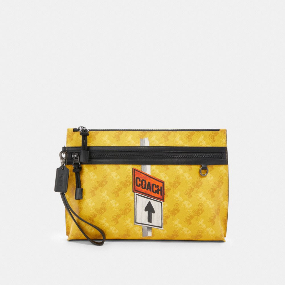 COACH F84738 CARRYALL POUCH WITH HORSE AND CARRIAGE PRINT QB/YELLOW-MULTI