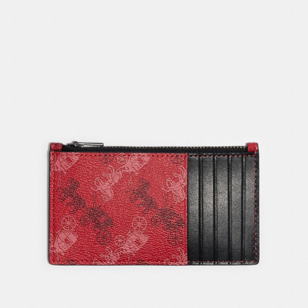 ZIP CARD CASE WITH HORSE AND CARRIAGE PRINT - QB/BRIGHT RED - COACH F84740
