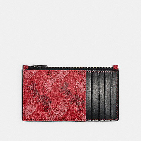 COACH ZIP CARD CASE WITH HORSE AND CARRIAGE PRINT - QB/BRIGHT RED - F84740