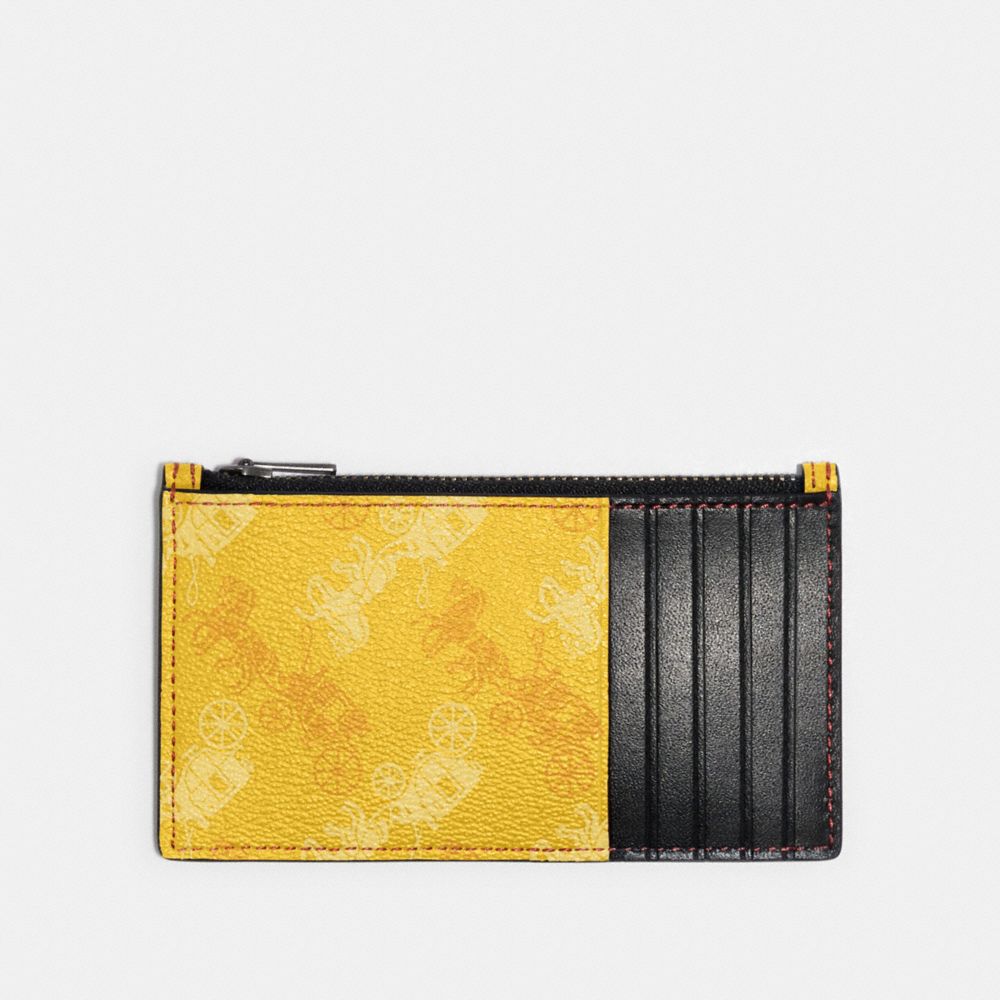ZIP CARD CASE WITH HORSE AND CARRIAGE PRINT - F84740 - QB/YELLOW