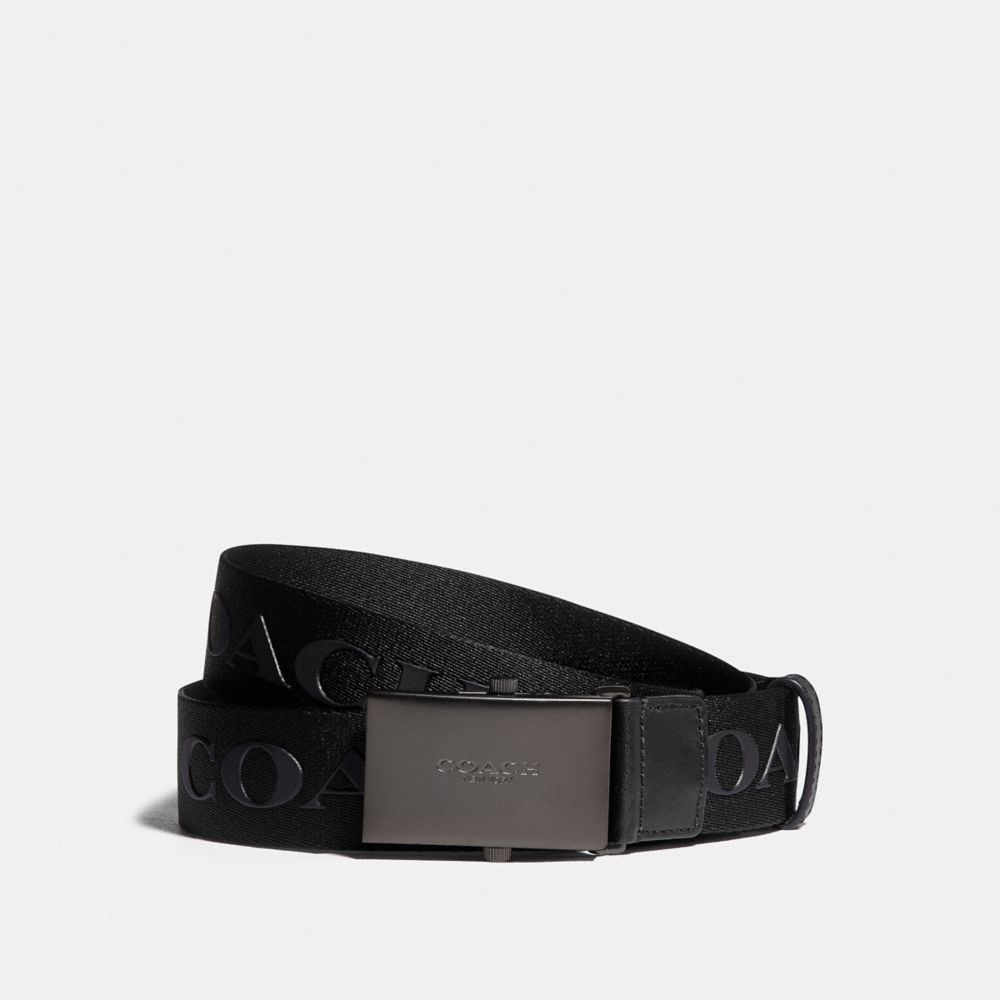 PLAQUE BUCKLE BELT WITH COACH PRINT, 35MM - QB/BLACK MULTI - COACH F84746