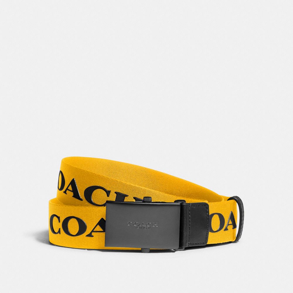 COACH F84746 Plaque Buckle Belt With Coach Print, 35mm QB/YELLOW MULTI