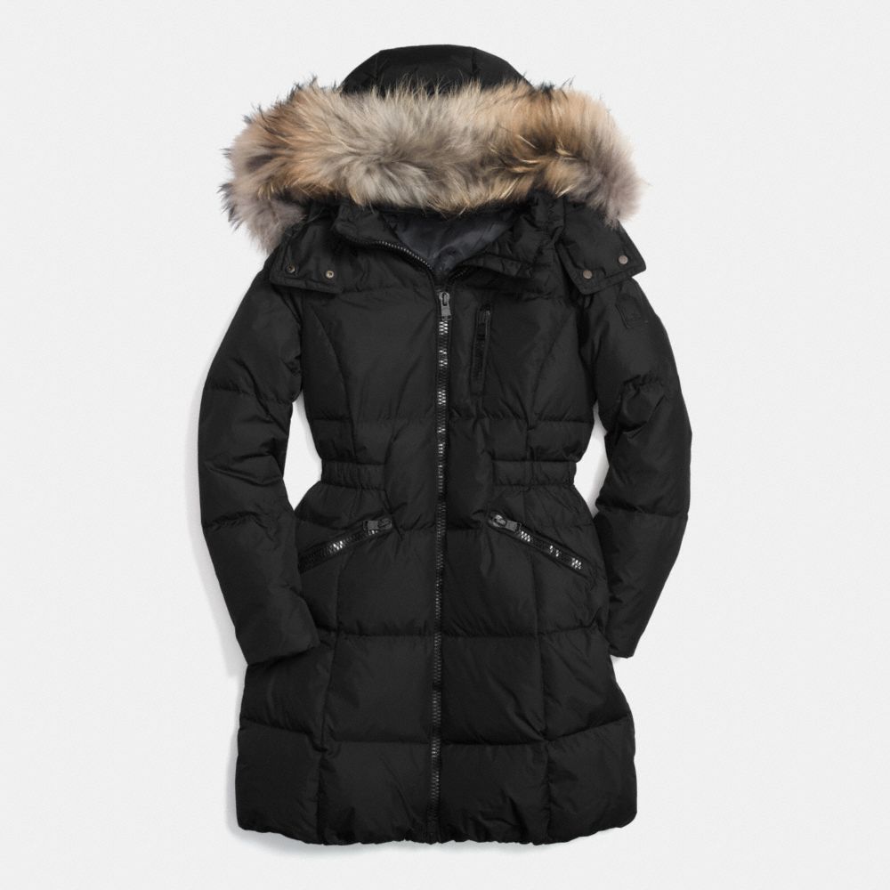 COACH F84769 Solid Long Down Coat With Fur BLACK