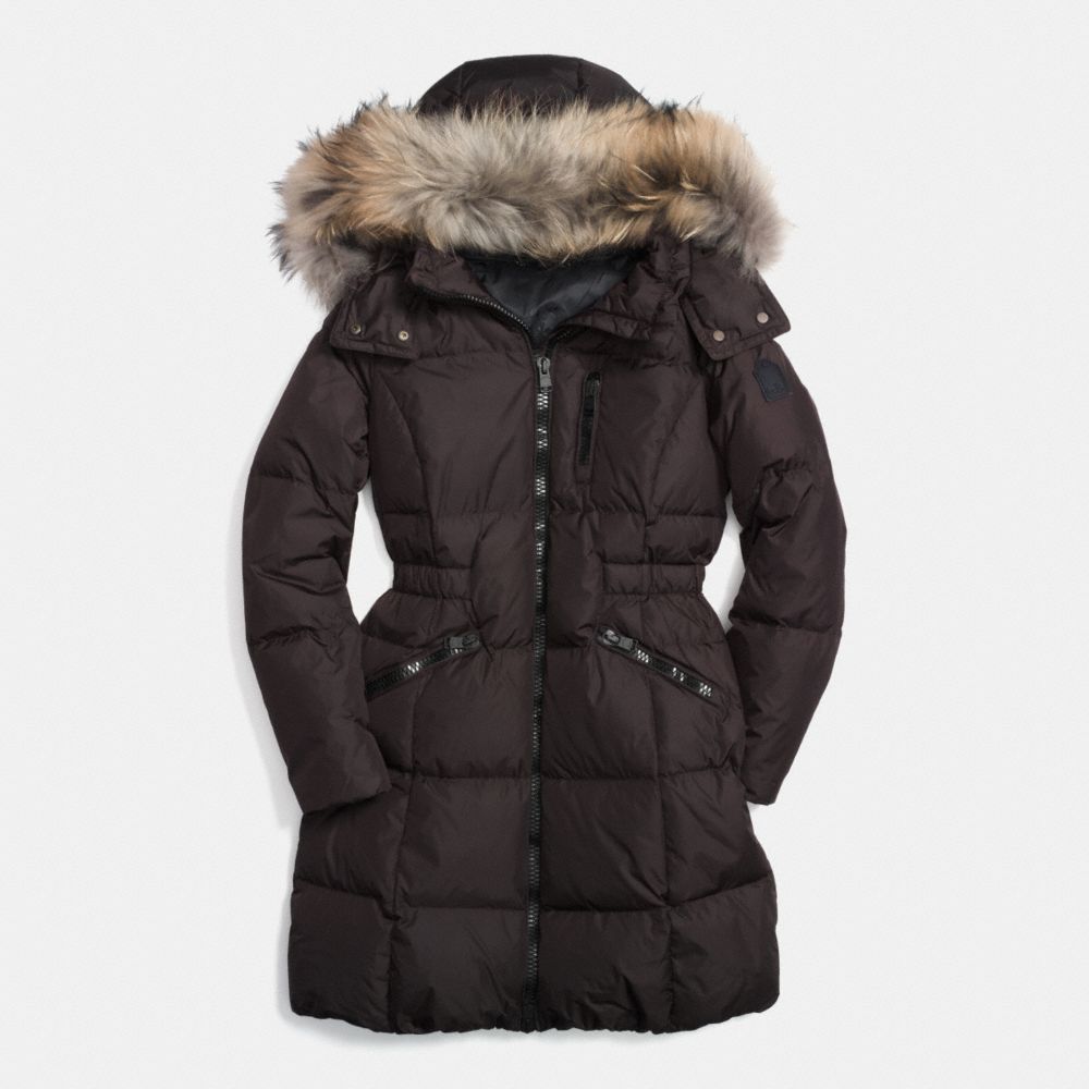 SOLID LONG DOWN COAT WITH FUR - CHOCOLATE - COACH F84769