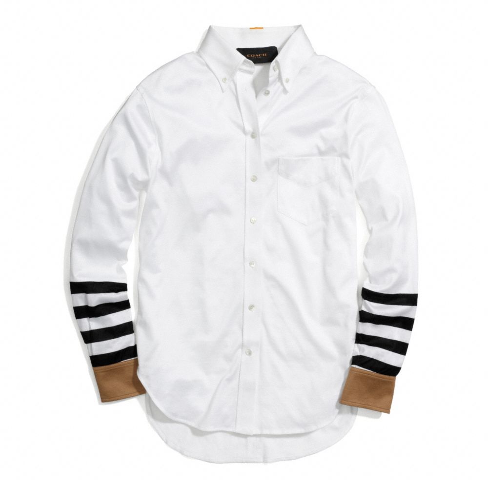 COTTON JERSEY STRIPE SLEEVE BOY SHIRT - WHITE - COACH F84771