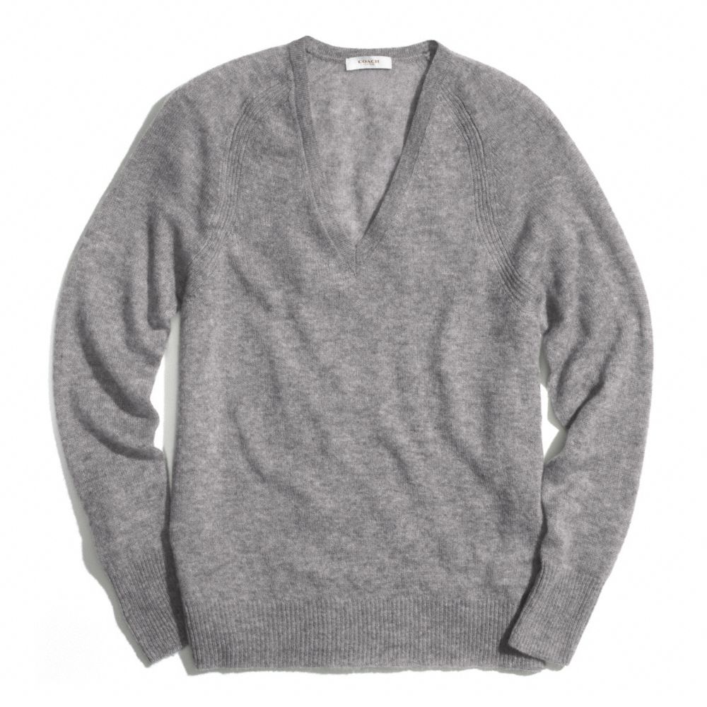 CASHMERE FINE GAUGE V-NECK - LIGHT GREY - COACH F84807