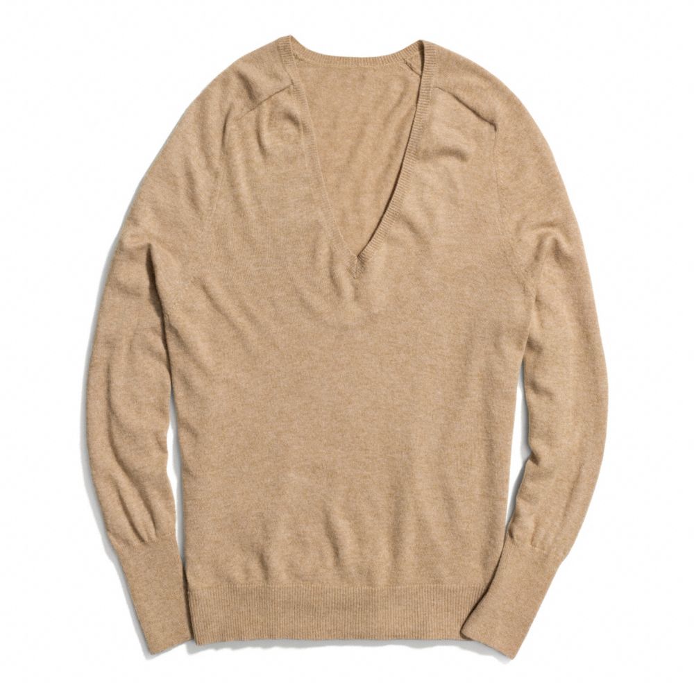 CASHMERE FINE GAUGE V-NECK - BRITISHTAN - COACH F84807