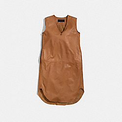 COACH LEATHER SLOUCHY SUMMER V-NECK DRESS - CAMEL - F84808