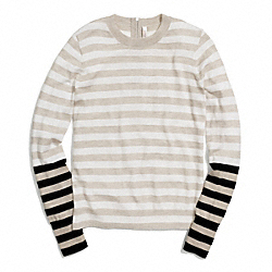 MERINO BAR STRIPE ZIP BACK CREWNECK SWEATER - BEIGE/WHITE - COACH F84824