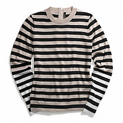 MERINO BAR STRIPE ZIP BACK CREWNECK SWEATER - BEIGE/BLACK - COACH F84824