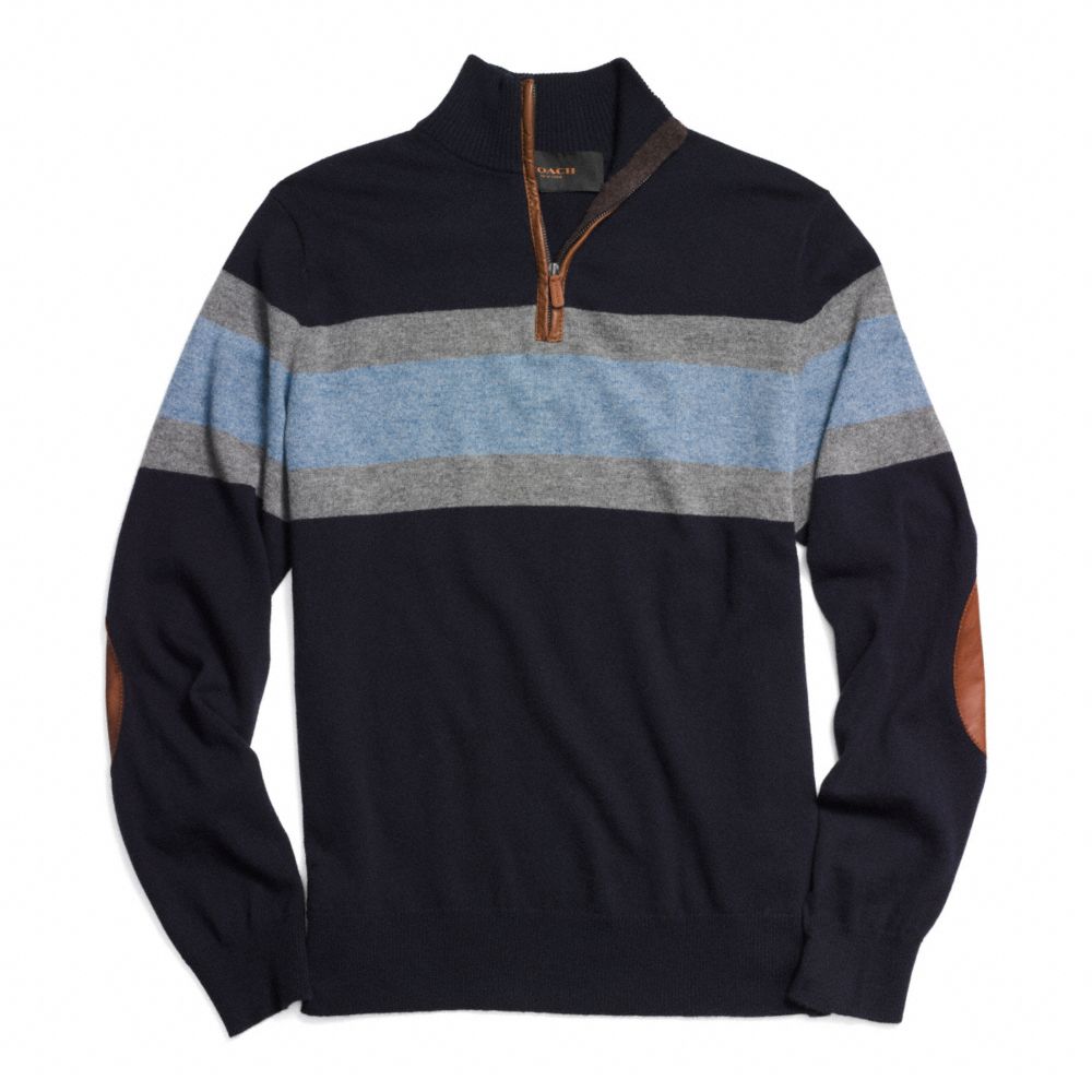 STRIPED HALF ZIP WOOL PULLOVER - f84867 - NAVY/DENIM