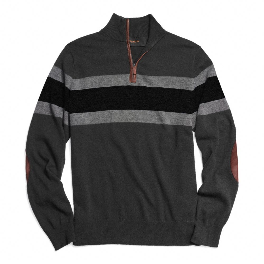 STRIPED HALF ZIP WOOL PULLOVER - f84867 - CHARCOAL/BLACK