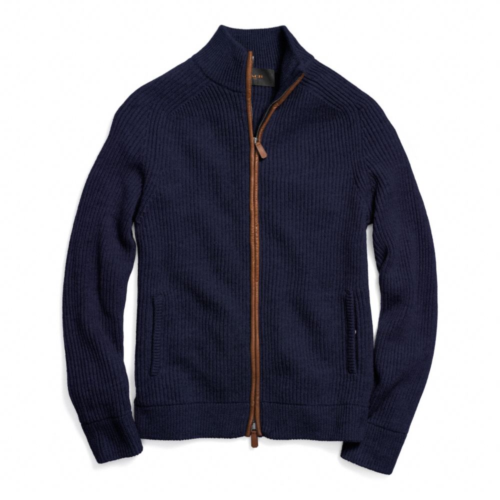 COACH F84964 - 2 WAY ZIP WOOL RIBBED CARDIGAN NAVY