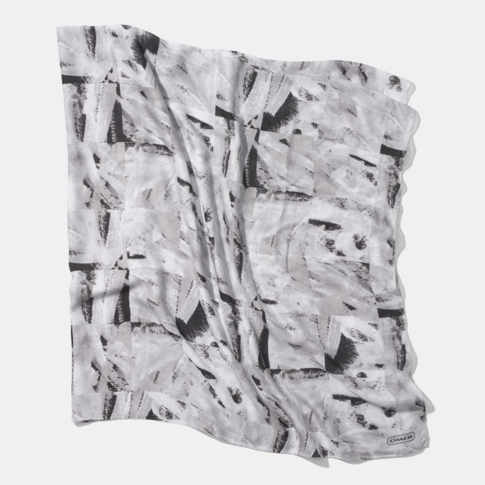 ABSTRACT PAINTED OVERSIZED SQUARE SCARF - f85019 -  BLACK/WHITE MULTI