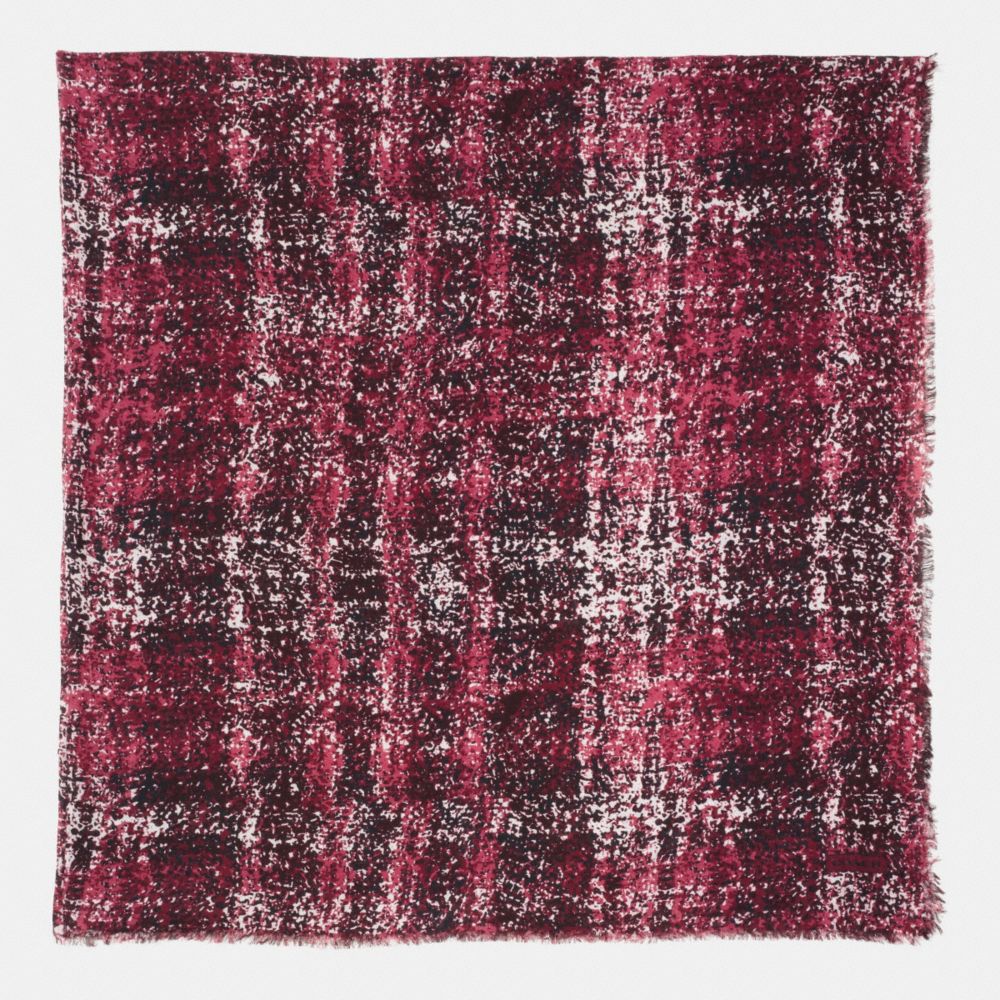 COACH f85020 PRINTED TWEED OVERSIZED SQUARE SCARF BORDEAUX