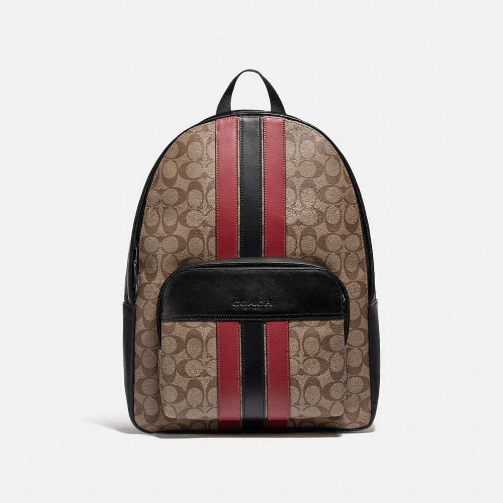 HOUSTON BACKPACK IN SIGNATURE CANVAS WITH VARSITY STRIPE - QB/TAN/SOFT RED/BLACK - COACH F85036