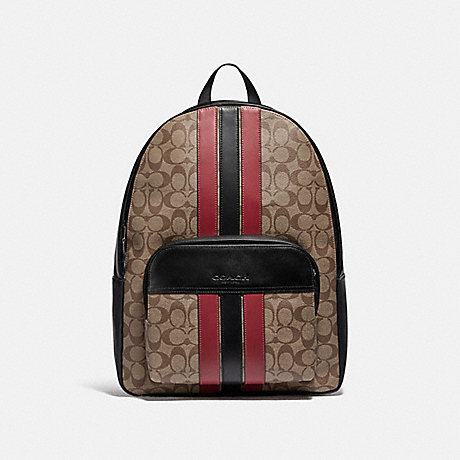 COACH F85036 HOUSTON BACKPACK IN SIGNATURE CANVAS WITH VARSITY STRIPE QB/TAN/SOFT-RED/BLACK