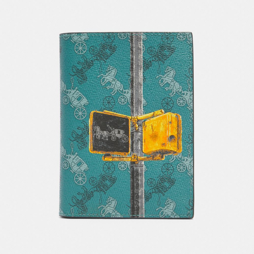 PASSPORT CASE WITH HORSE AND CARRIAGE PRINT - QB/VIRIDIAN SAGE MULTI - COACH F85039