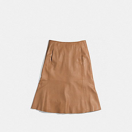 COACH f85054 LEATHER FLARED SKIRT SOFT CAMEL