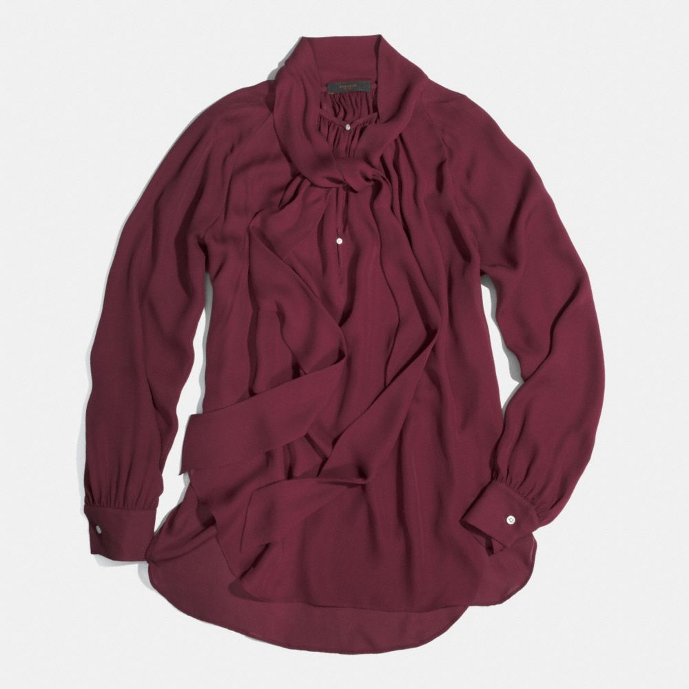 COACH SILK LONG SLEEVE PRETTY BLOUSE -  OXBLOOD - f85058