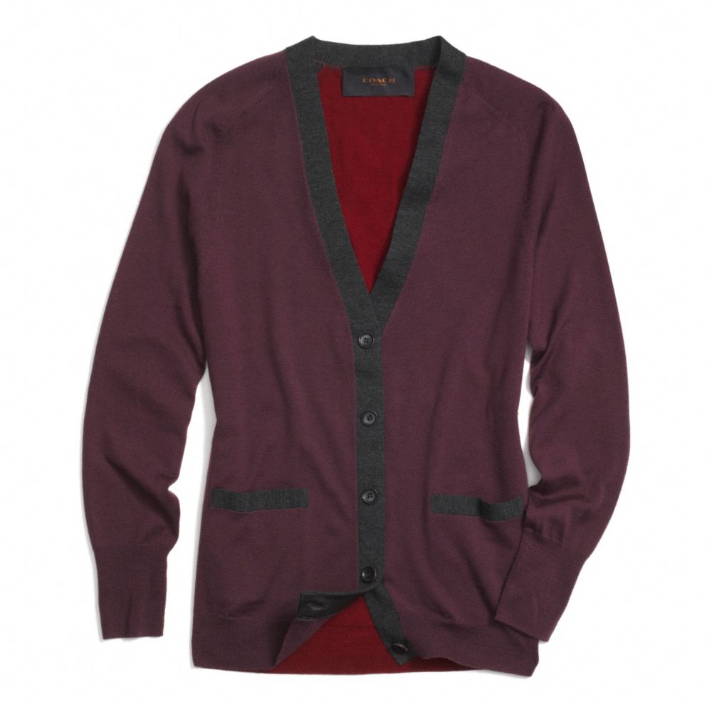 MERINO COLORBLOCK CARDIGAN - f85069 - OXBLOOD