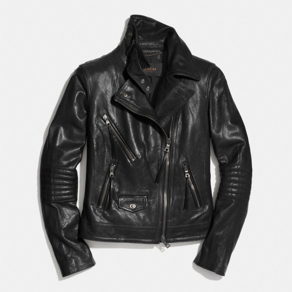 SLIM LEATHER MOTO JACKET - BLACK - COACH F85080