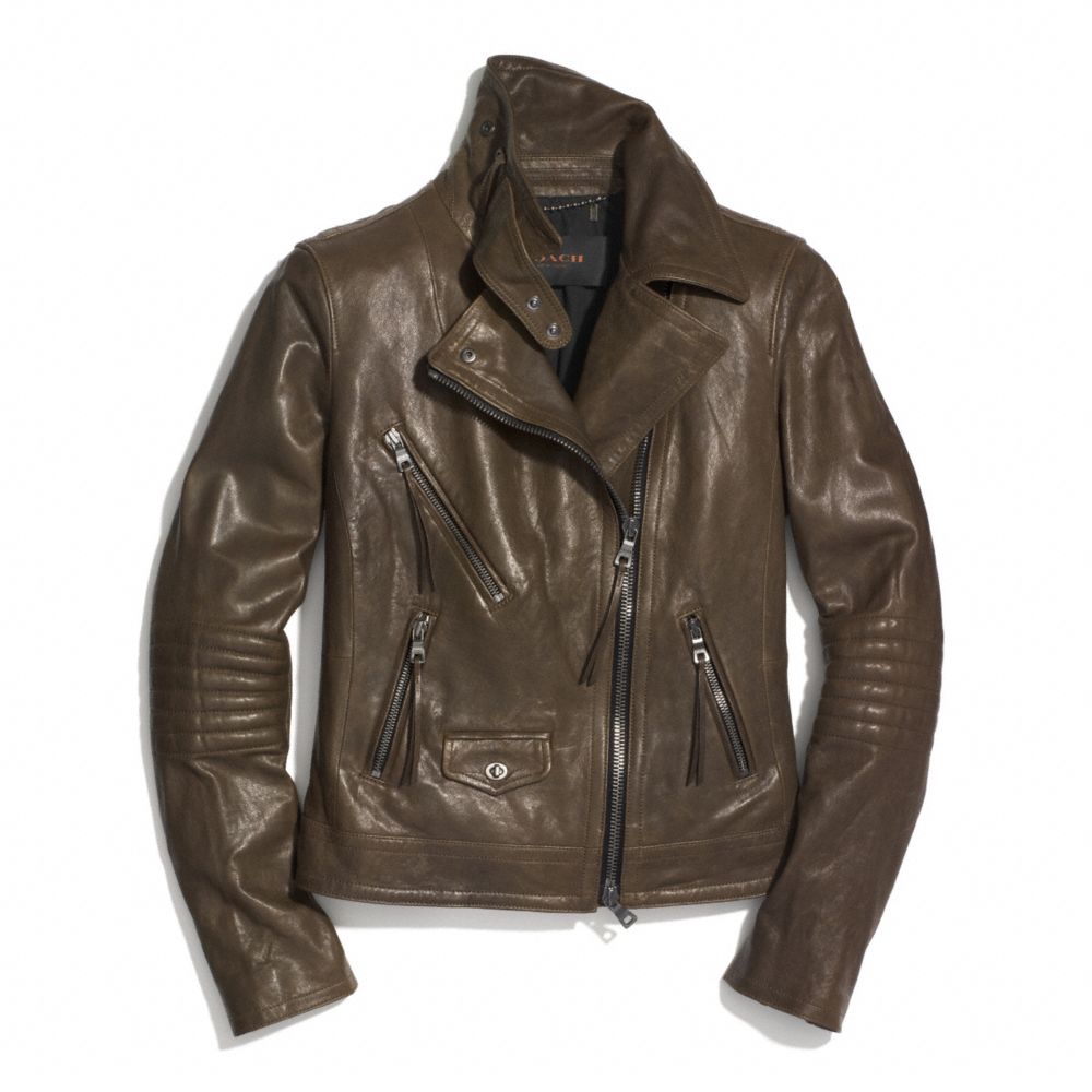 COACH F85080 - SLIM LEATHER MOTO JACKET DUSTY OLIVE