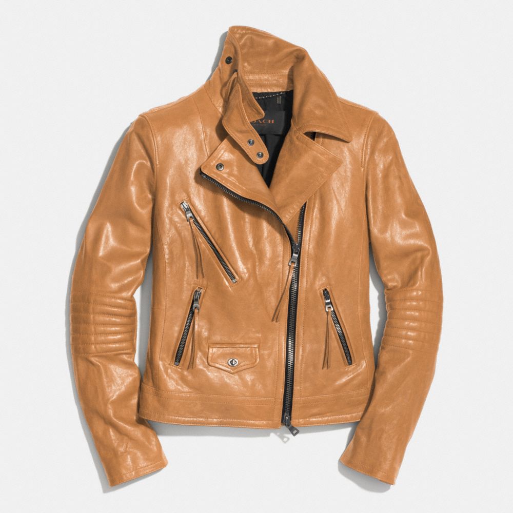 SLIM LEATHER MOTO JACKET - f85080 - SADDLE