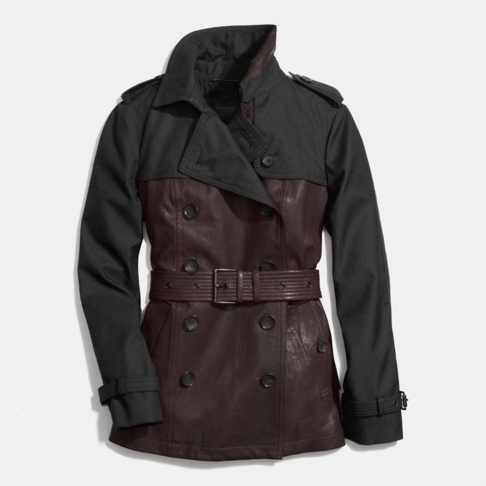 COACH F85081 Leather Mixed Materials Slim Trench  OXBLOOD/BLACK