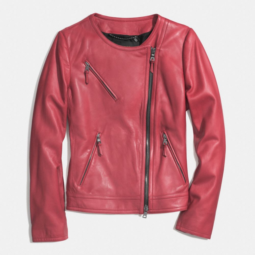 COLLARLESS LEATHER JACKET - f85089 - LOGANBERRY
