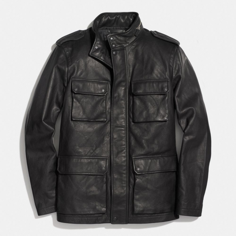 COACH F85096 Harrison Leather Jacket BLACK