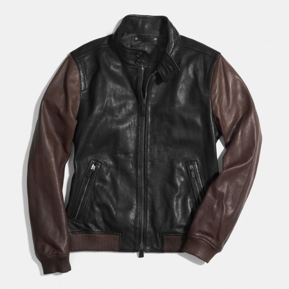 COACH COLORBLOCK LEATHER BARRACUDA JACKET - BLACK/MAHOGANY - f85102