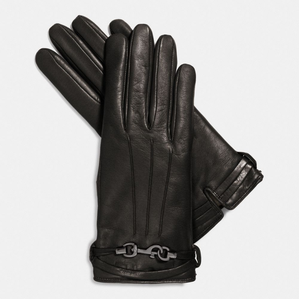 COACH F85112 Leather Dogleash Glove  BLACK