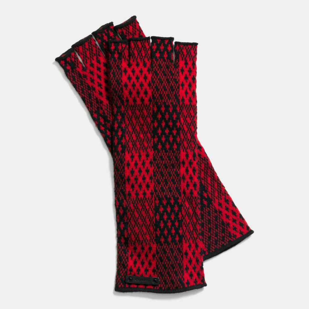 CASHMERE PLAID FINGERLESS GLOVES - RED/BLACK - COACH F85116