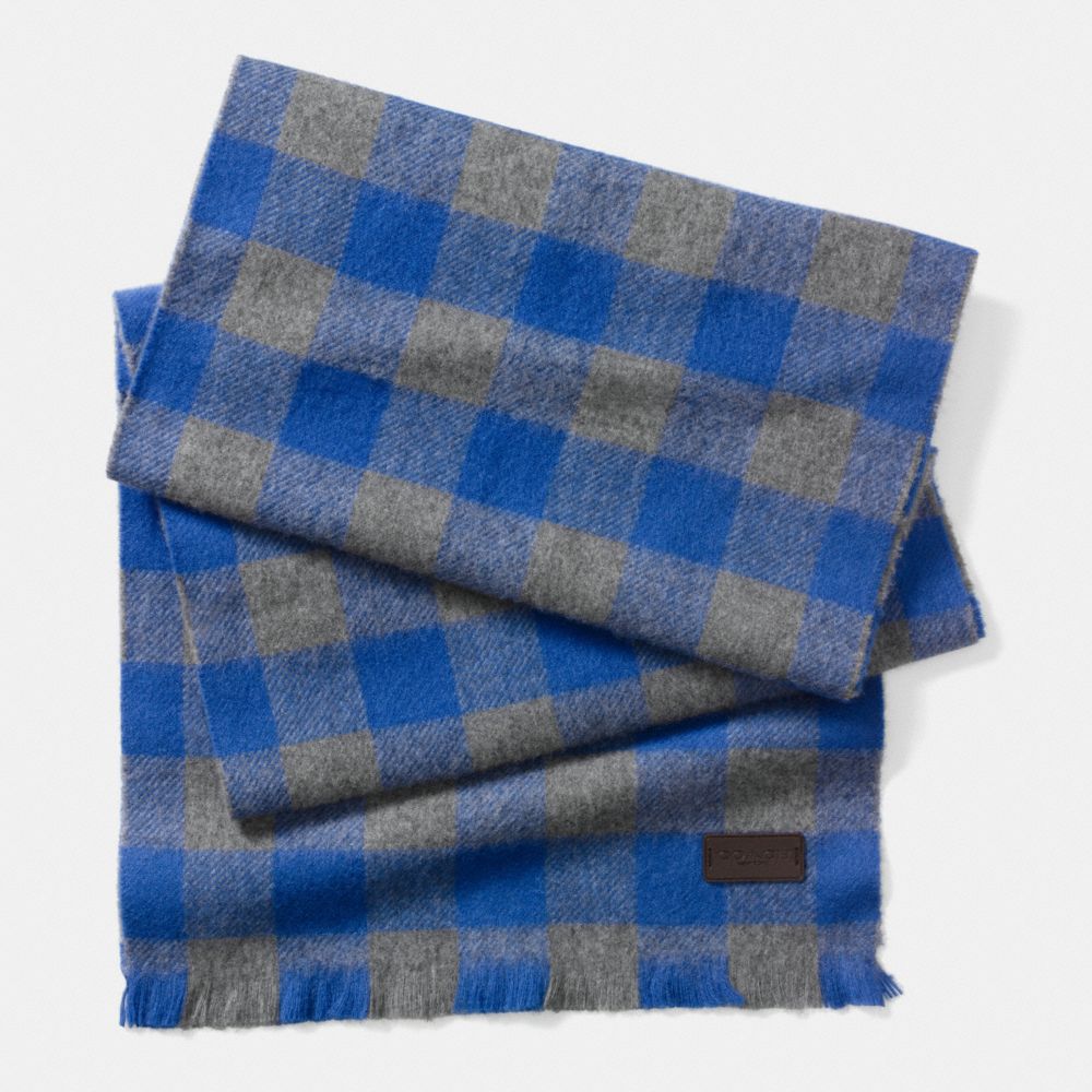 COACH BUFFALO CHECK WOVEN SCARF - COBALT/GREY - f85137