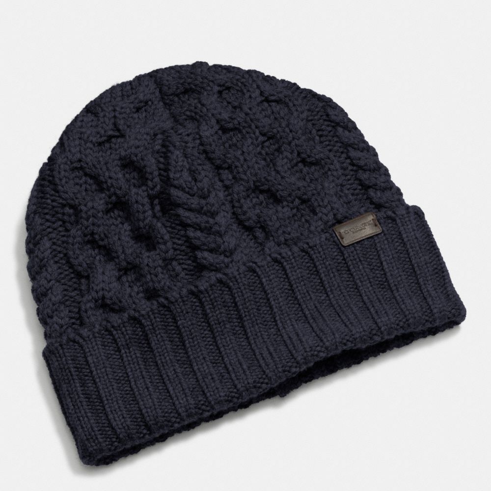 COACH f85143 FISHERMEN CABLE KNIT HAT NAVY