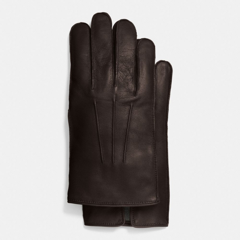 LEATHER GLOVE WITH CASHMERE BLEND LINING - MAHOGANY - COACH F85144