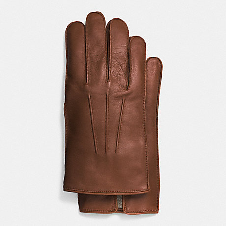 COACH LEATHER GLOVE WITH CASHMERE BLEND LINING - SADDLE - f85144