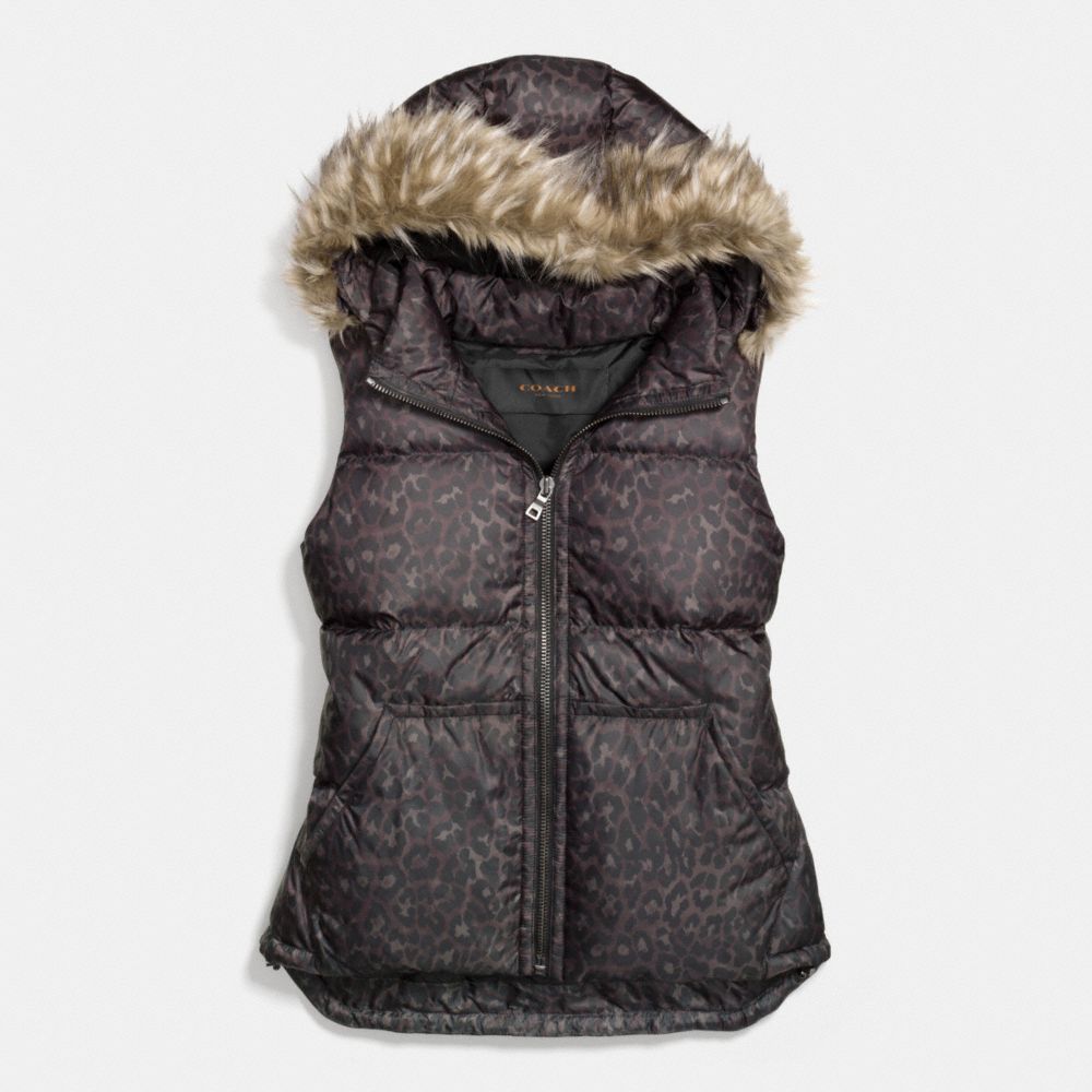 COACH F85176 Ocelot Puffer Vest With Faux Fur MULTICOLOR