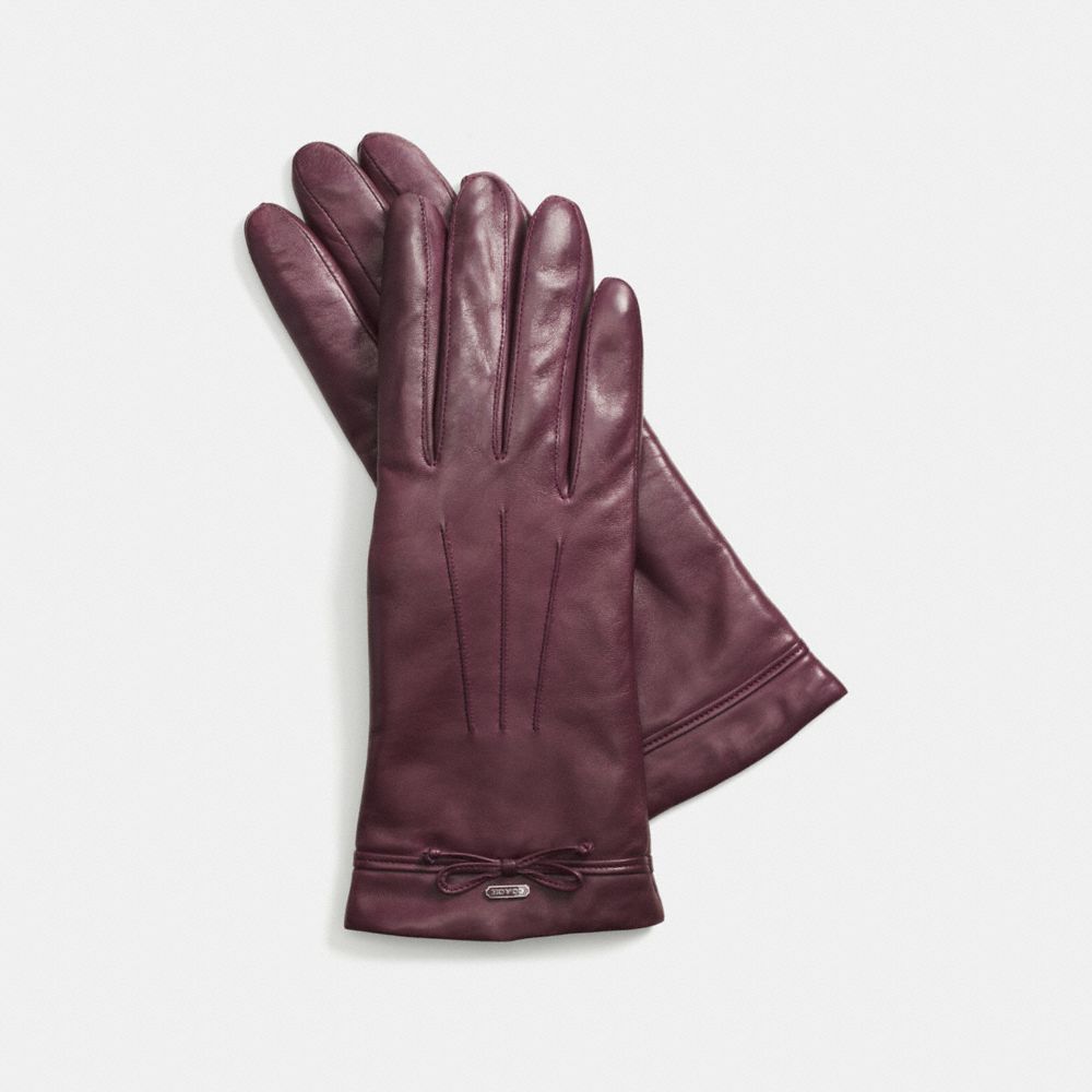 BOW LEATHER GLOVE - f85229 - SILVER/PLUM