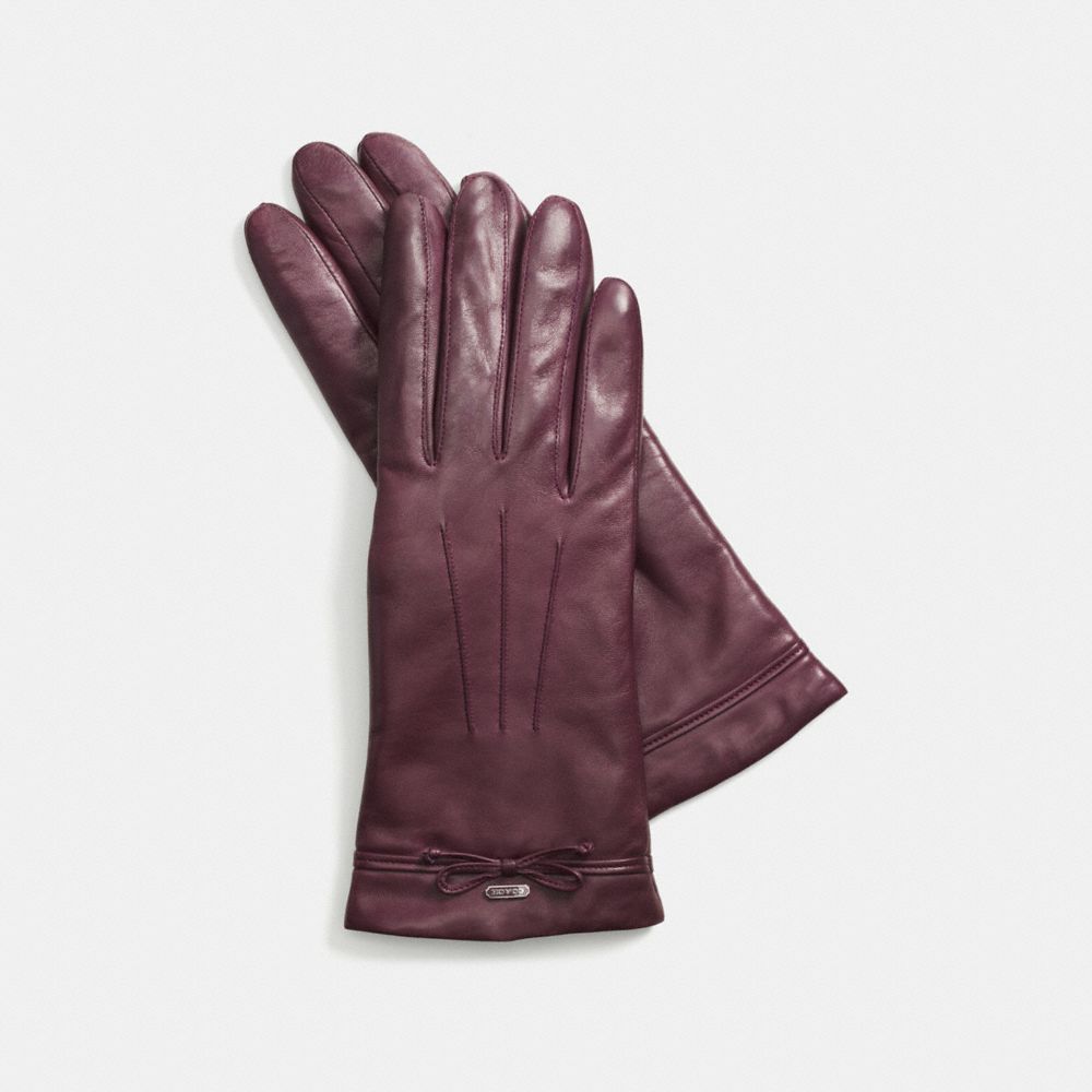 COACH f85229 BOW LEATHER GLOVE SILVER/PLUM