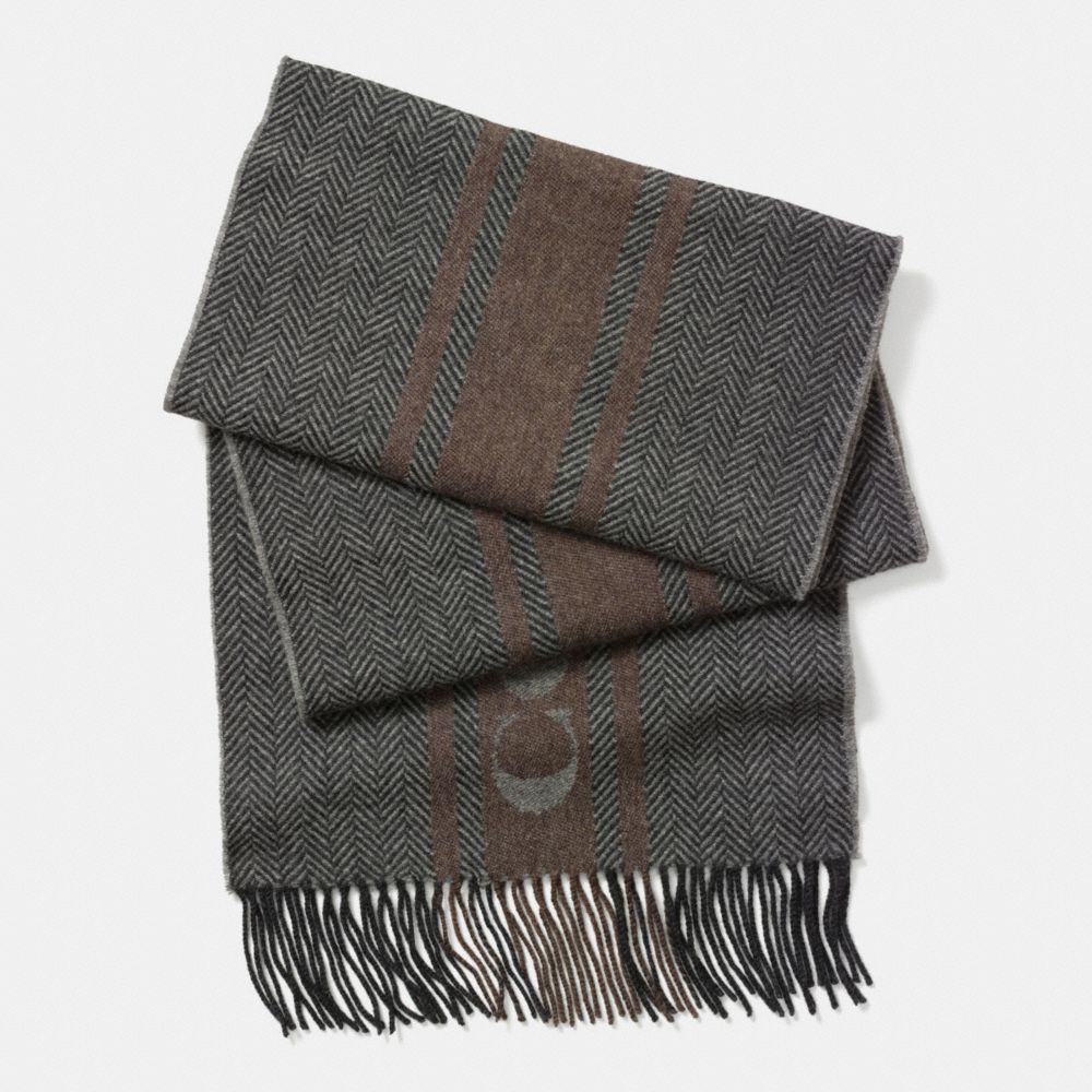 COACH f85231 HERRINGBONE STRIPE WOVEN SCARF CHARCOAL