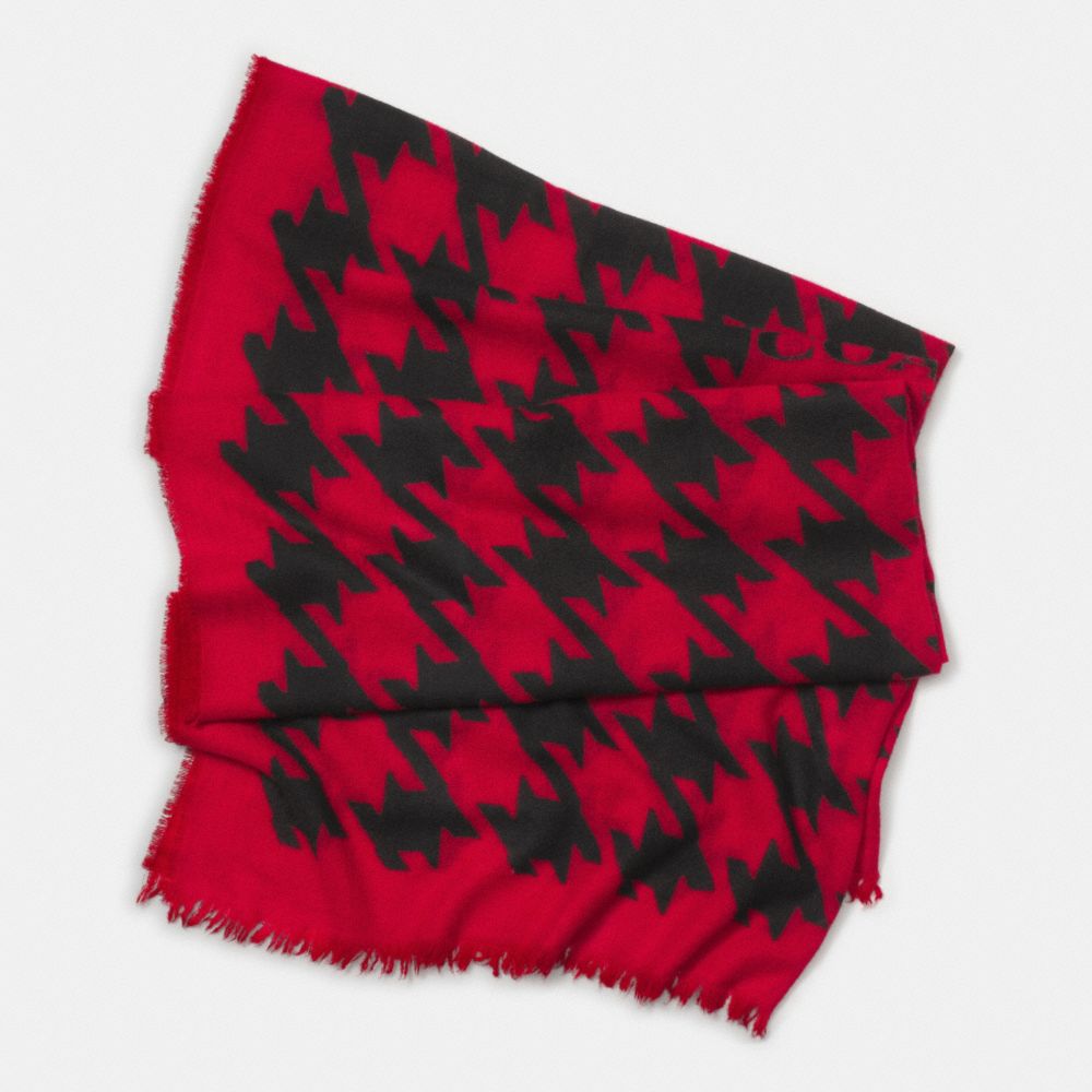 COACH f85242 LARGE HOUNDSTOOTH CASHMERE SHAWL  RED/BLACK