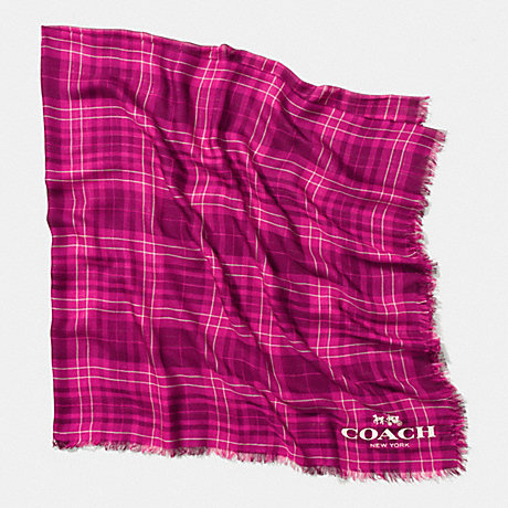 COACH PRINTED PLAID OVERSIZED SQUARE SCARF -  PINK - f85254