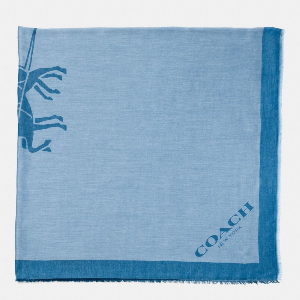 COACH f85264 HORSE AND CARRIAGE JACQUARD OVERSIZED SQUARE SCARF PALE BLUE