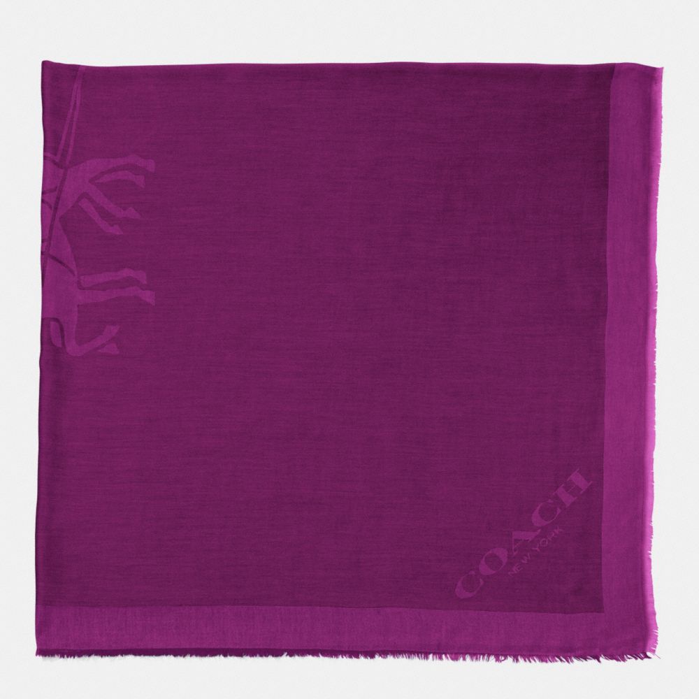 COACH f85264 HORSE AND CARRIAGE JACQUARD OVERSIZED SQUARE SCARF PLUM