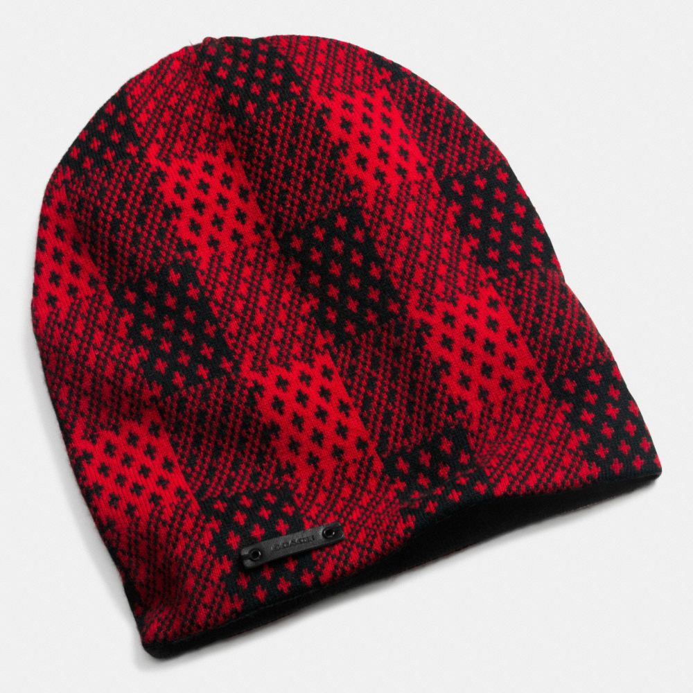 COACH f85278 CASHMERE PLAID HAT  RED/BLACK