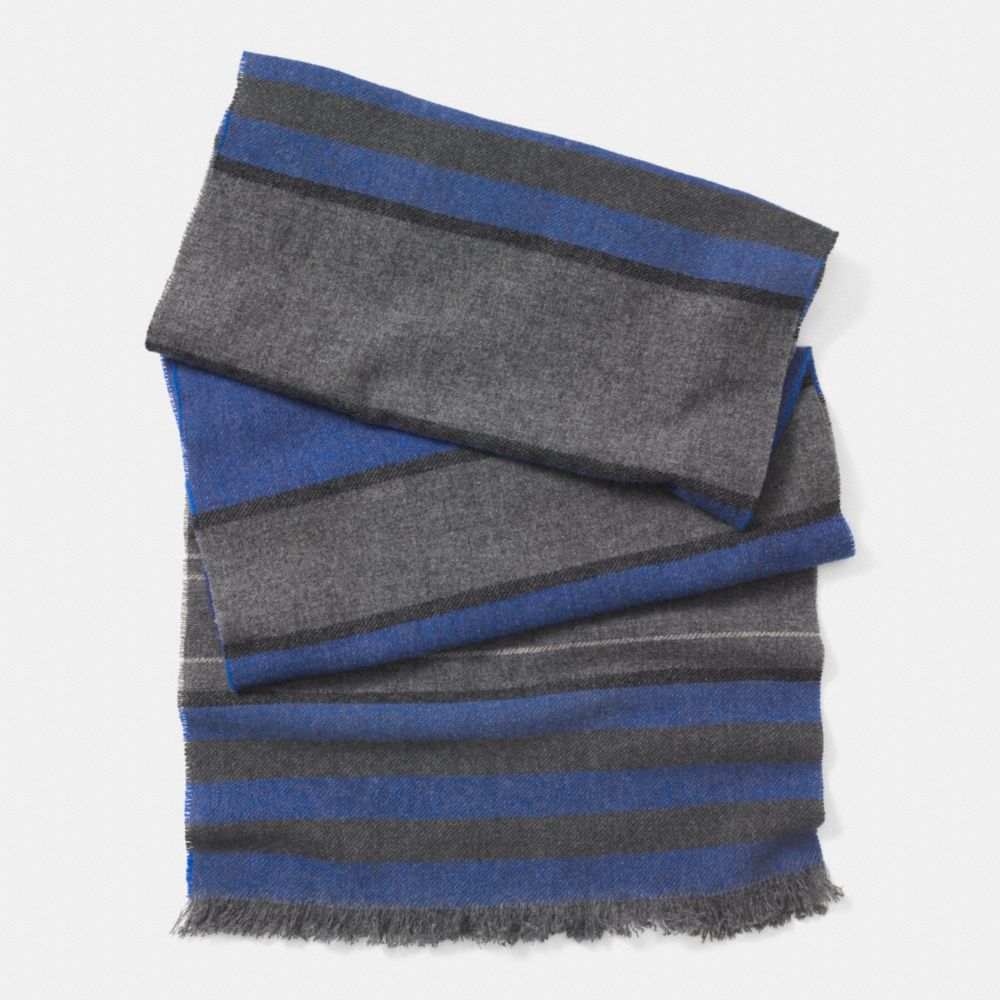 COACH WOOL CASHMERE BLANKET STRIPE SCARF - GRAY/BLUE - f85299